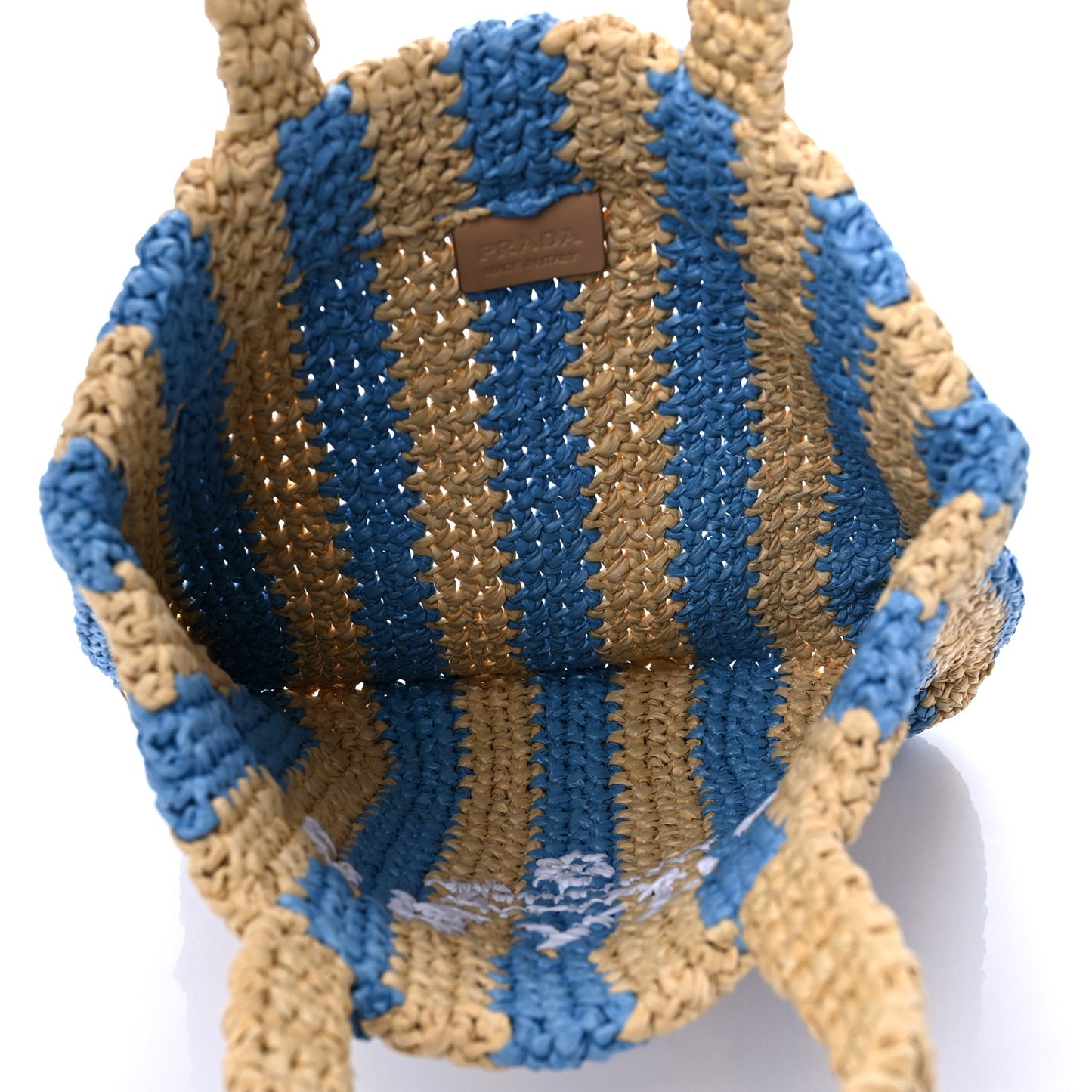 Yarn Raffia Effect Crochet Striped Small Logo Tote Naturale Celeste