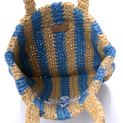 Prada Yarn Raffia Effect Crochet Striped Small Logo Tote Naturale Celeste 5 of 8