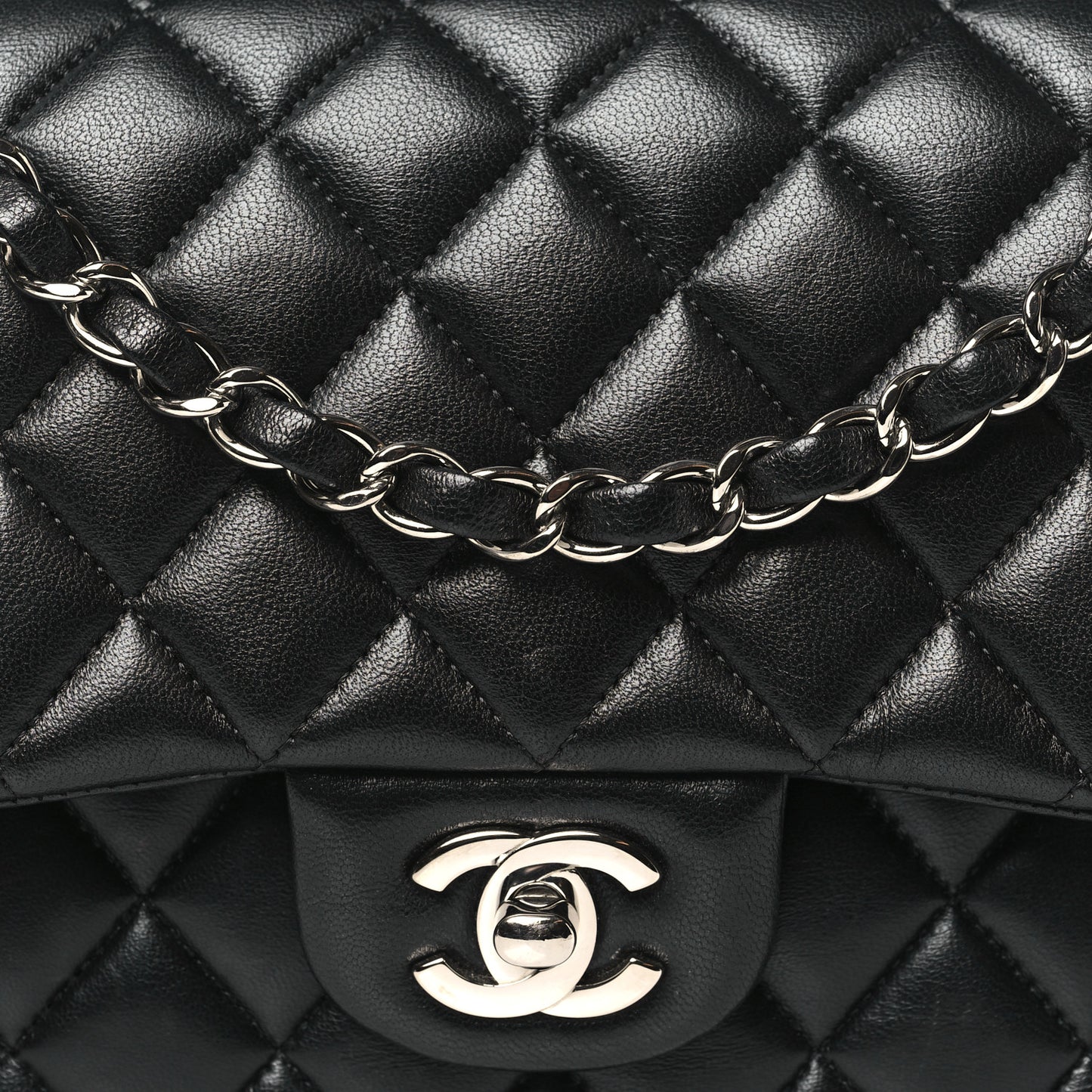 Lambskin Quilted Medium Double Flap Black