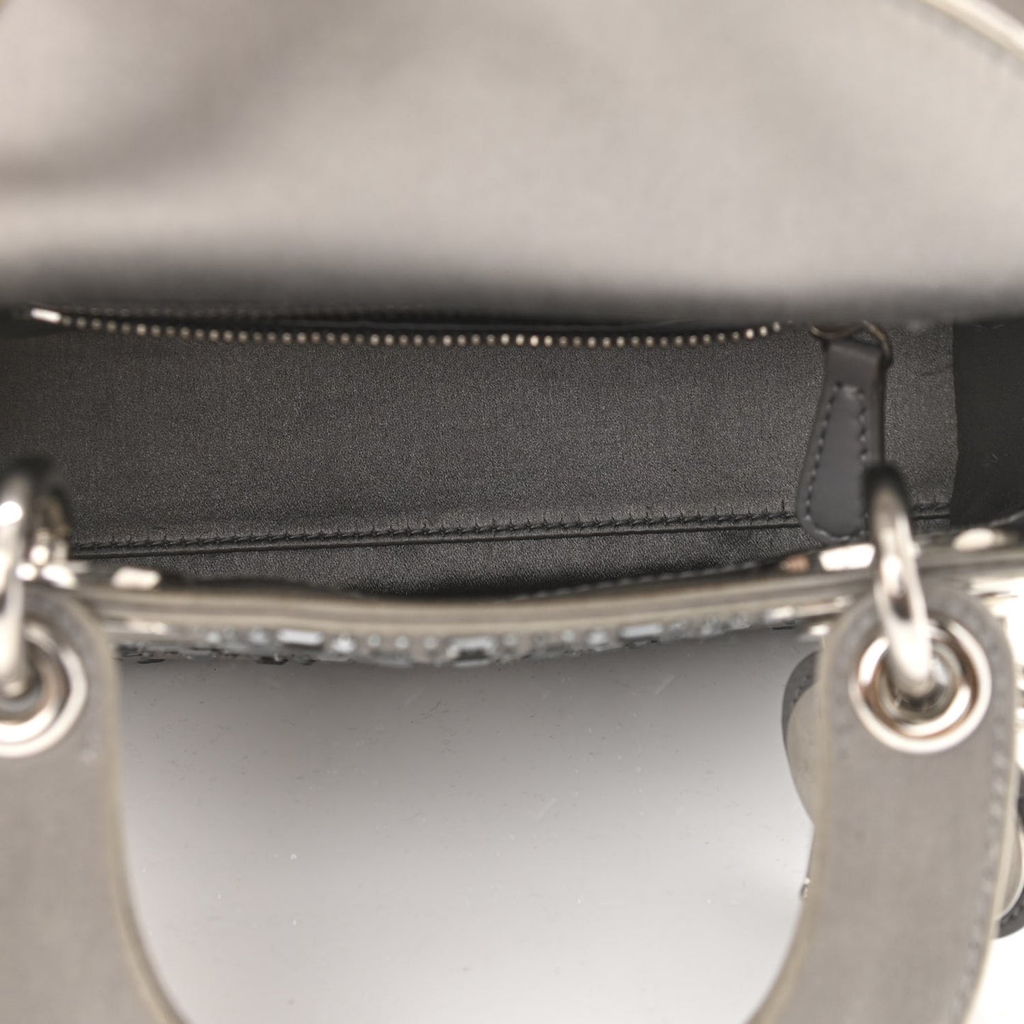 Satin Crystal Cannage Mini Lady Dior Gray