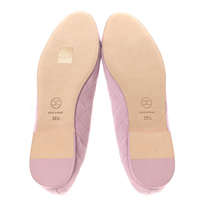 Chanel Suede Kidskin Quilted Cap Toe CC Ballerina Flats 38.5 Light Pink 6 of 10