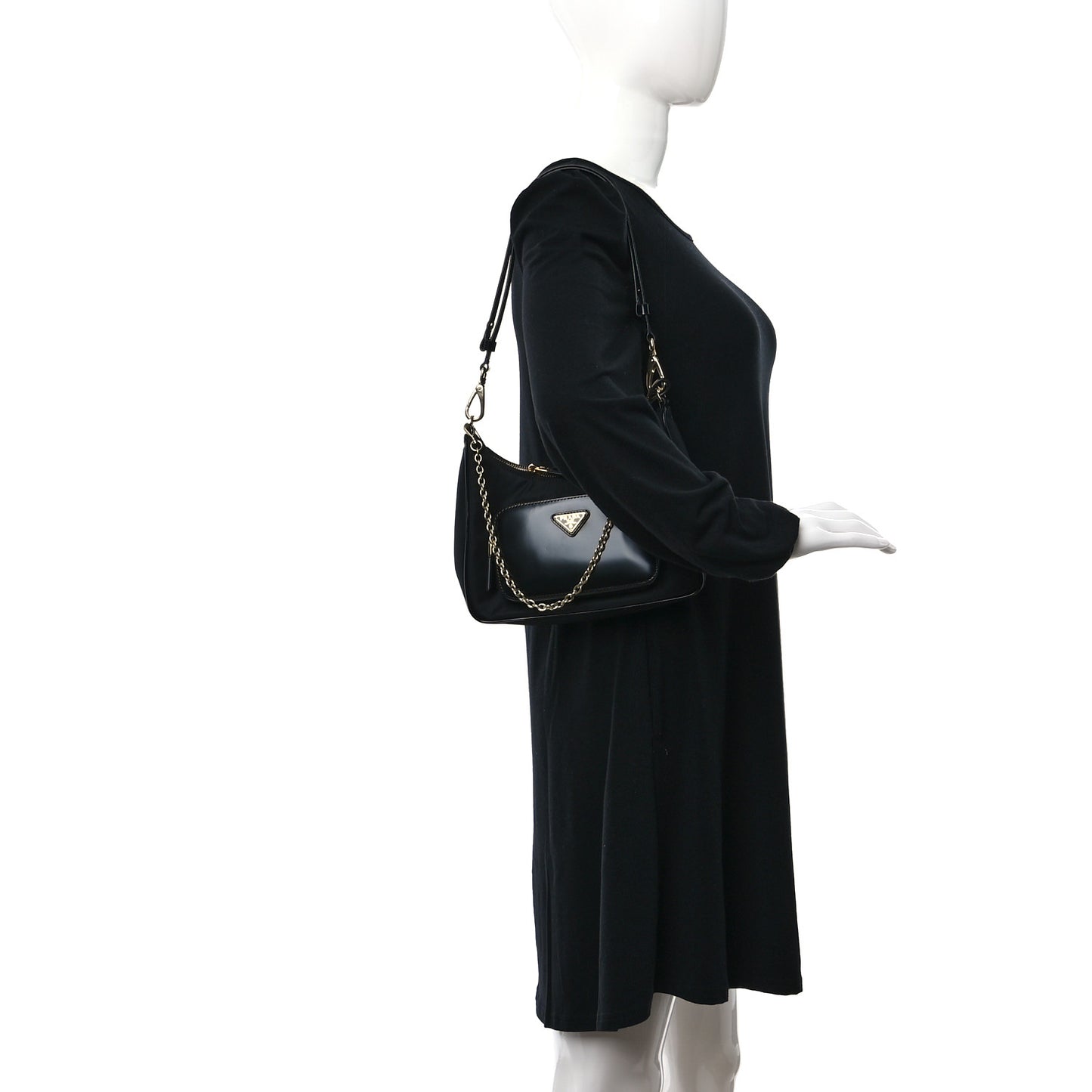 Re-Nylon Spazzolato Mini Pouch Pocket Shoulder Bag Black