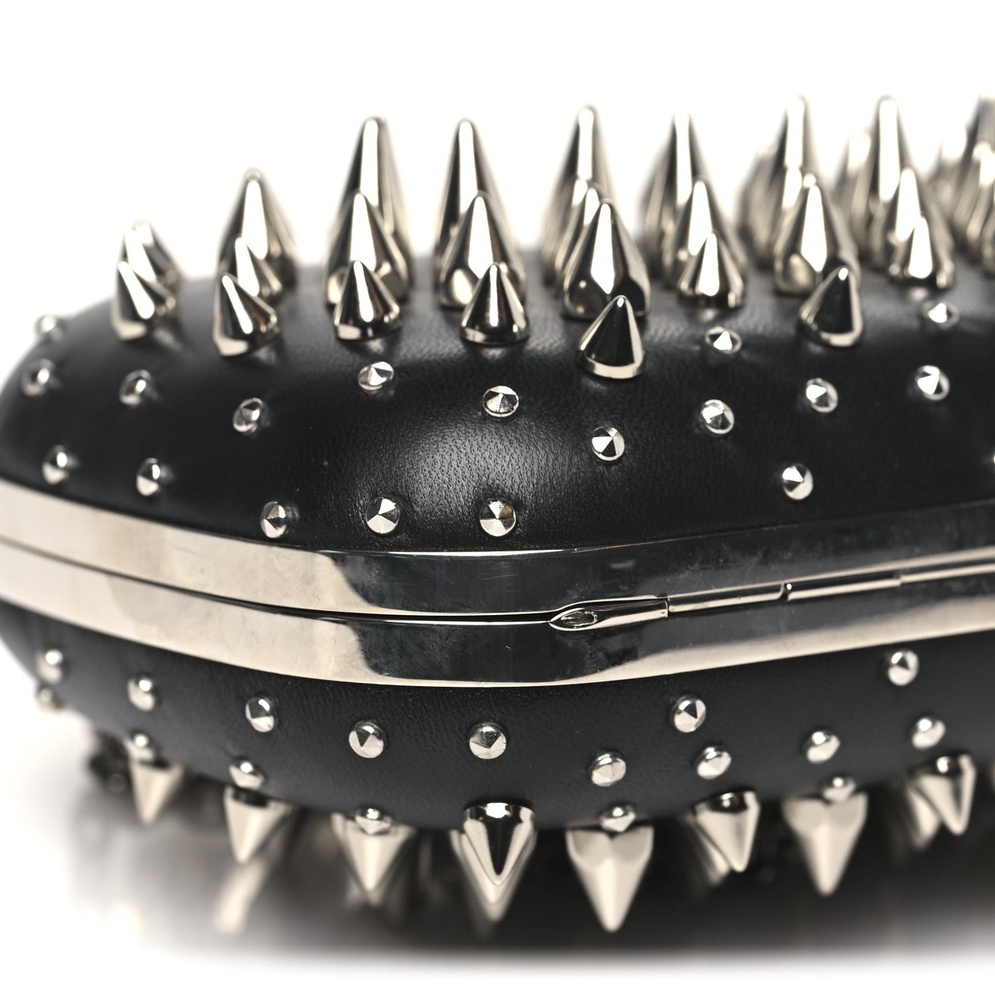 Calfskin Spike Studded Knuckle Box Clutch Black