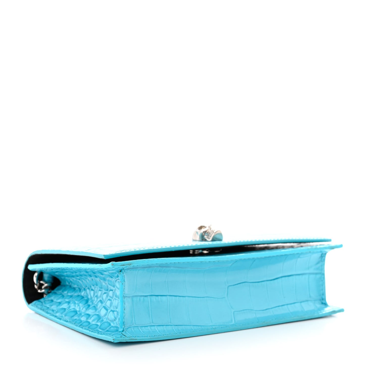 Calfskin Crocodile Embossed Skull Mini Crossbody Bag Cerulean