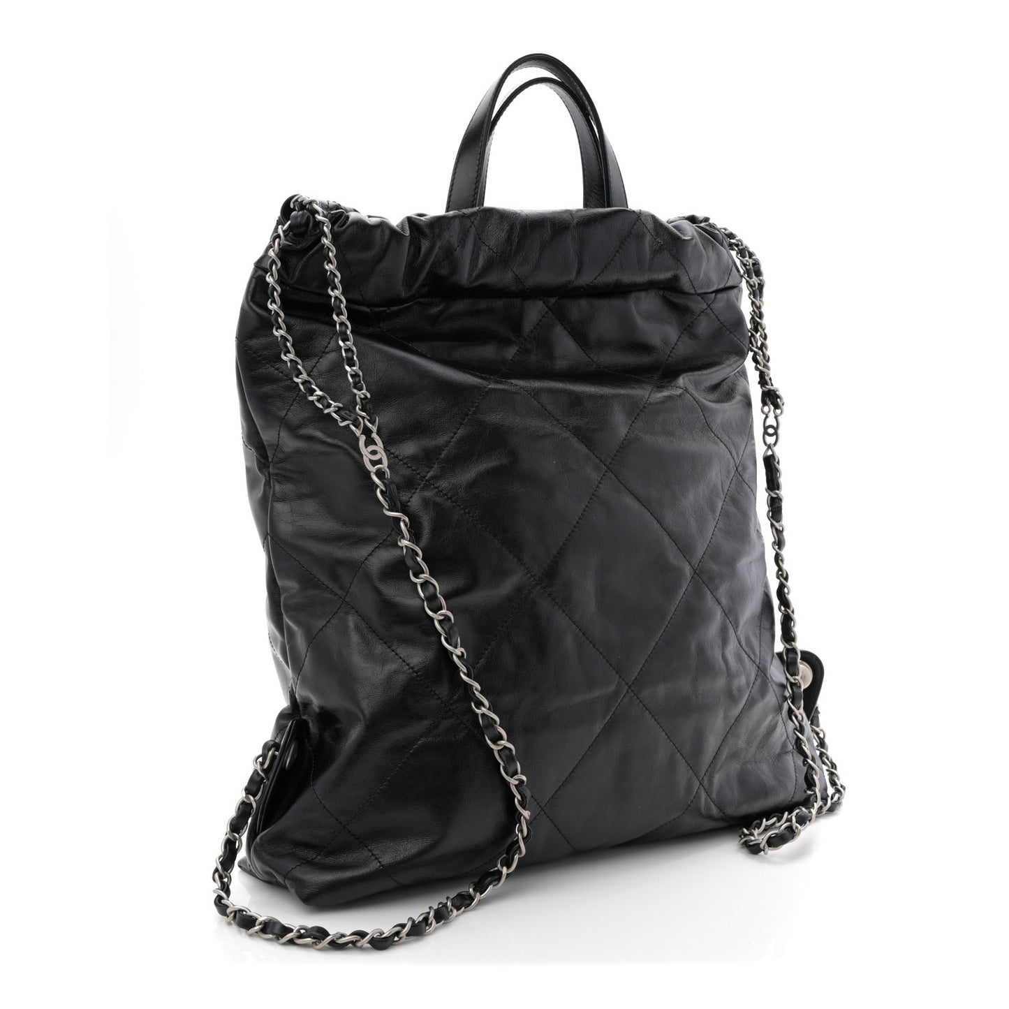 Shiny Calfskin Quilted Chanel 22 Backpack Black