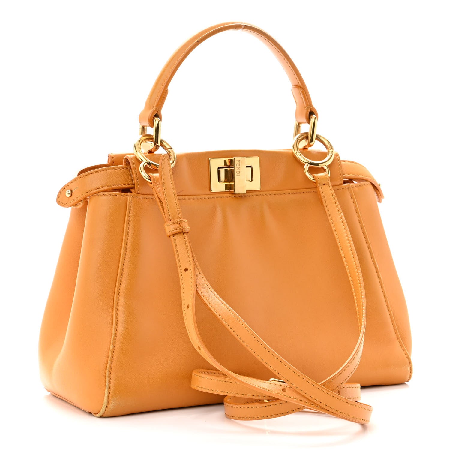 Fendi Nappa Mini Peekaboo Iconic Satchel Giallo Syrup 3 of 10