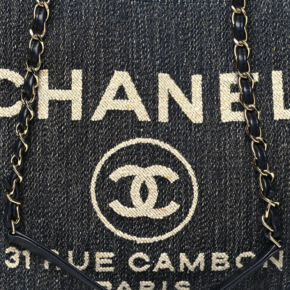 Chanel Denim Medium Deauville Tote Dark Blue White 10 of 15