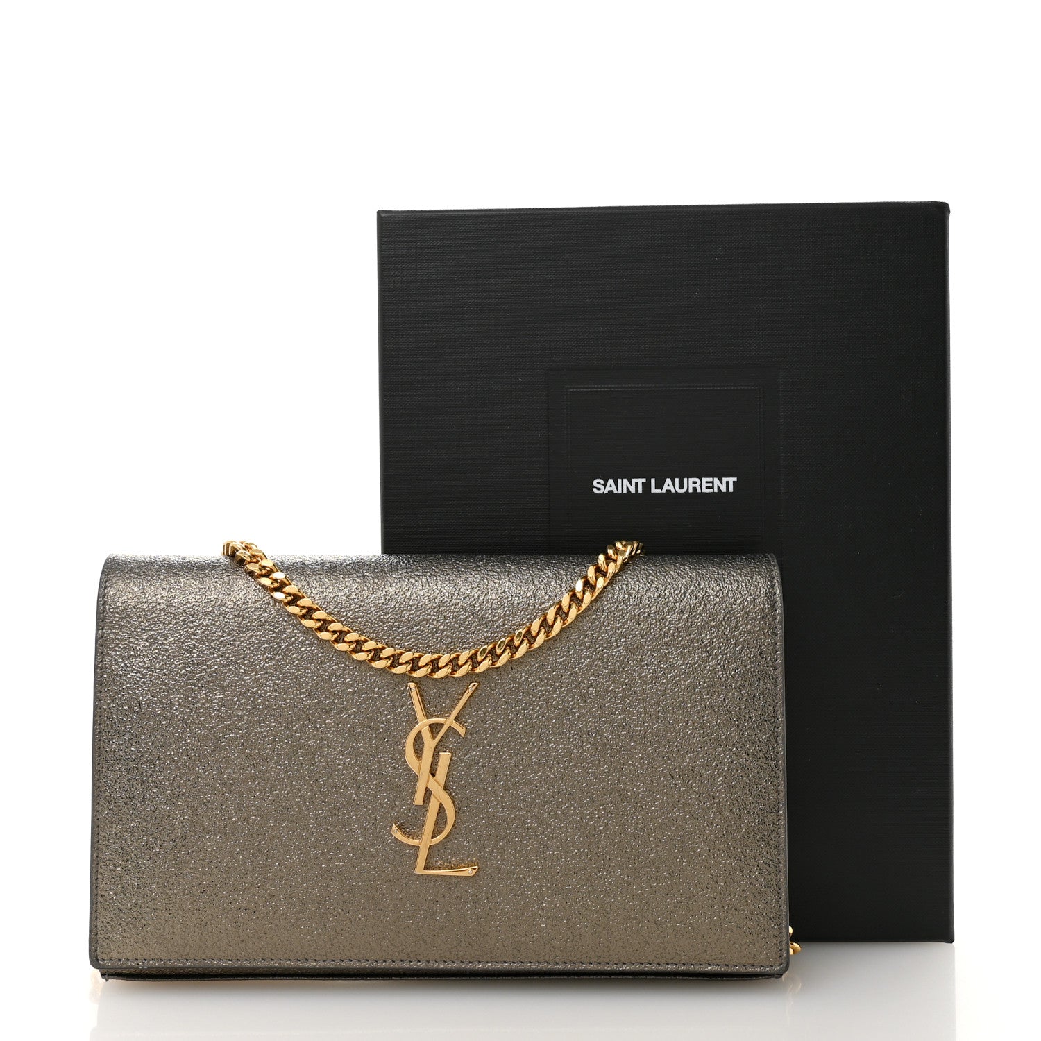 Saint Laurent Grained Metallic Calfskin Monogram Chain Wallet Bronze 17 of 17