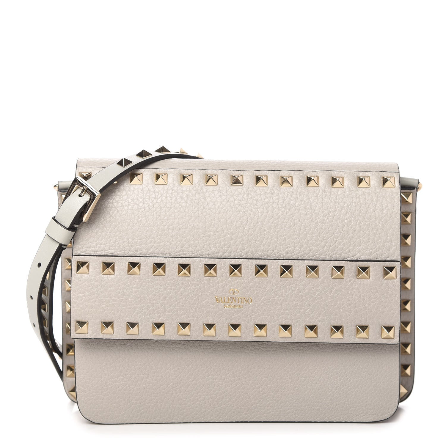 Valentino Garavani Pebbled Calfskin Rockstud Side Slip Crossbody Pastel Grey 1 of 14