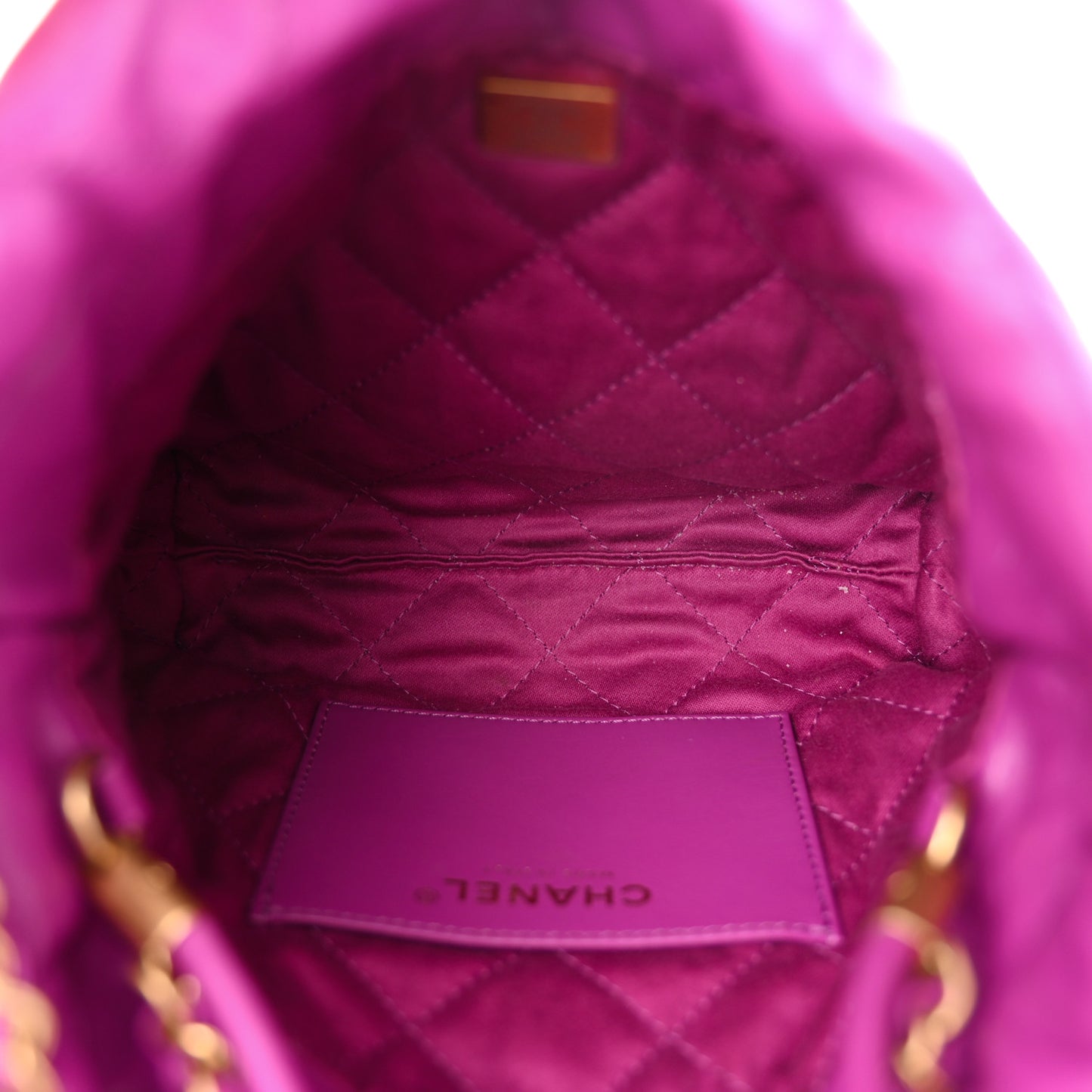 Shiny Calfskin Quilted Mini Chanel 22 Purple