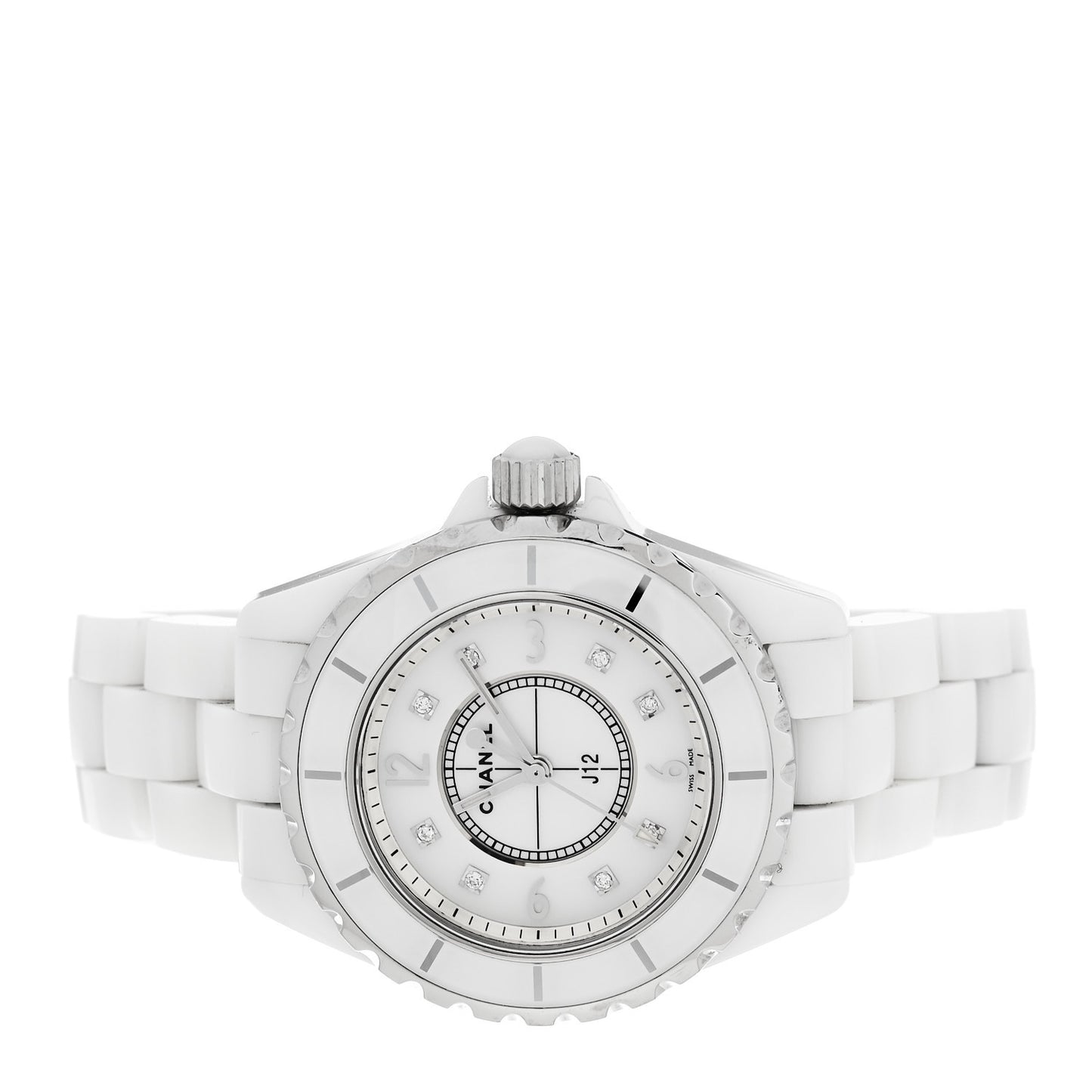 Stainless Steel Ceramic Diamond Mother of Pearl 33mm J12 Quartz Watch White