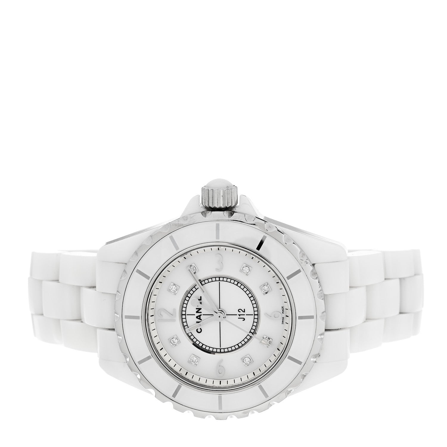 Chanel Stainless Steel Ceramic Diamond Mother of Pearl 33mm J12 Quartz Watch White 2 of 4