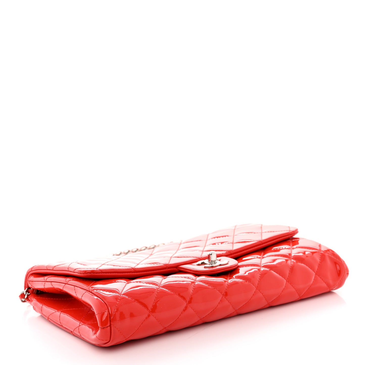 Patent Quilted Clutch With Chain Flap Red