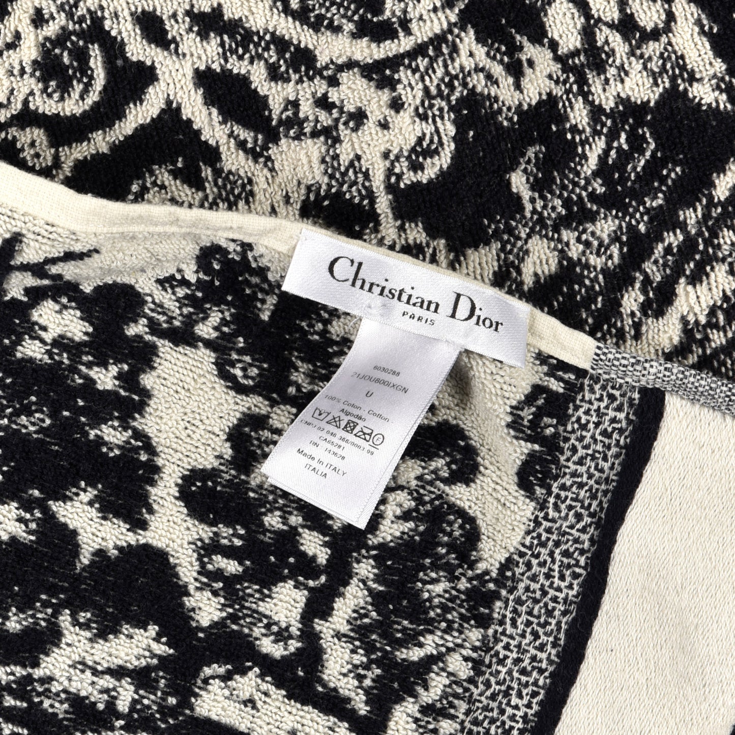 Cotton Toile De Jouy Reverse Towel Black Ivory