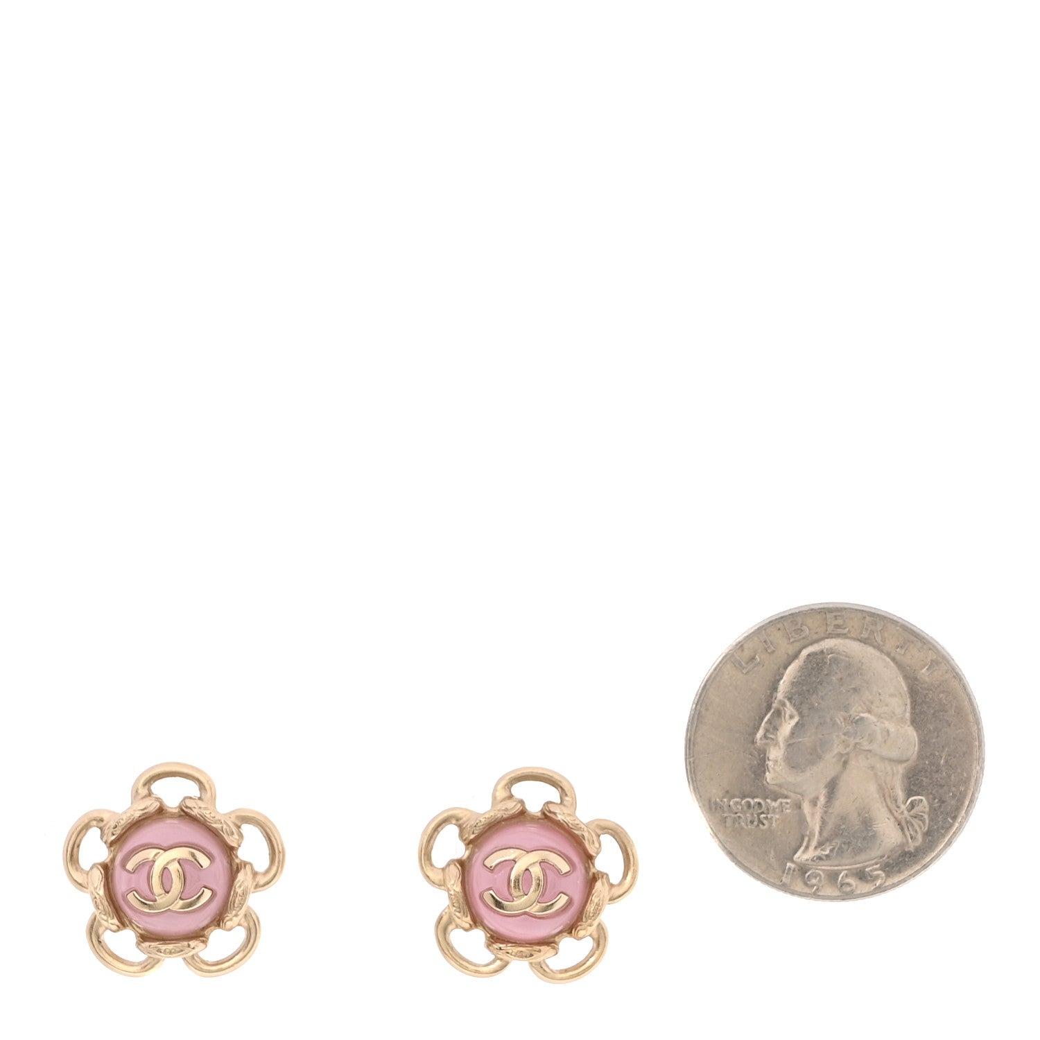 Chanel Resin CC Flower Earrings Gold Pink 2 of 5