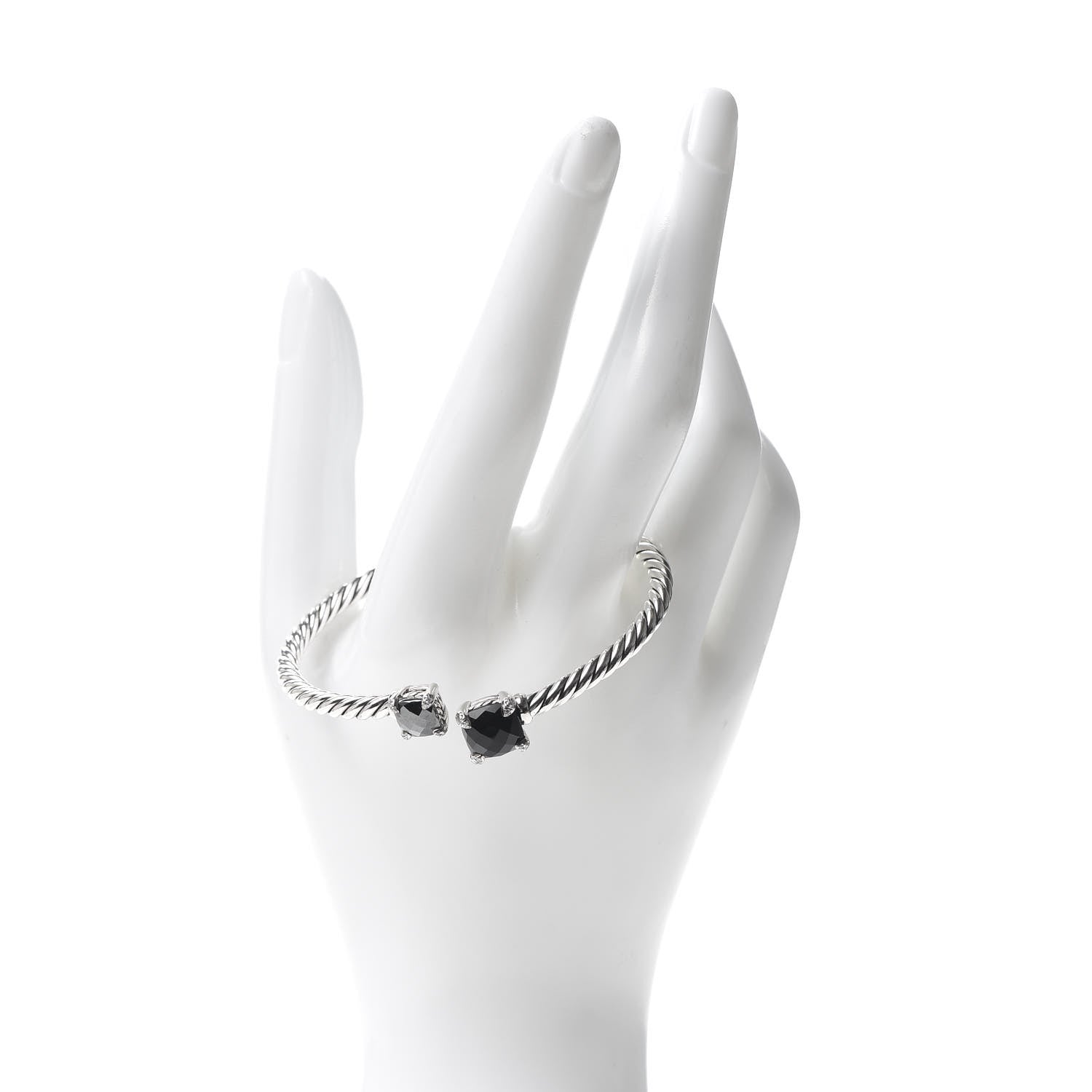 David Yurman Sterling Silver Diamond Black Onyx Hematite 4mm Chatelaine Bypass Bracelet 2 of 4