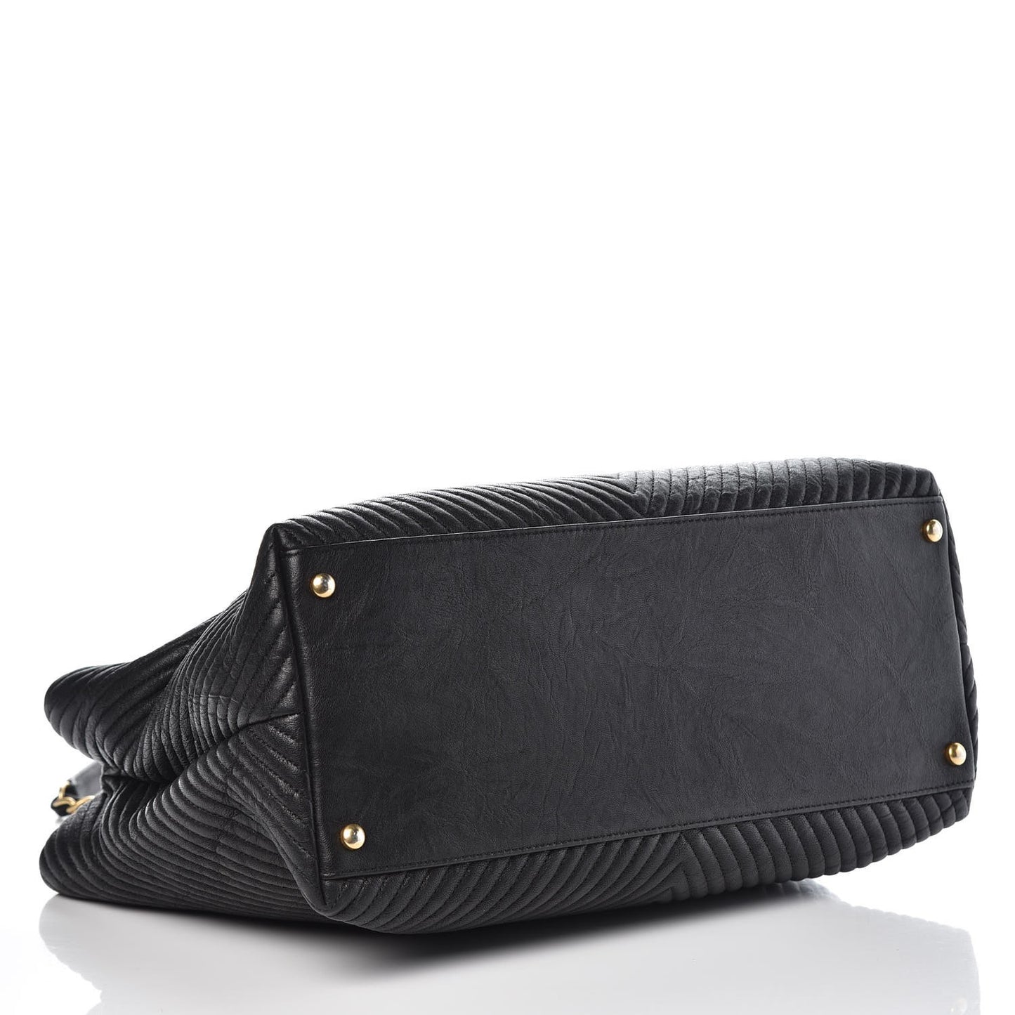 Wrinkled Lambskin Chevron Quilted Large Surpique Tote Black