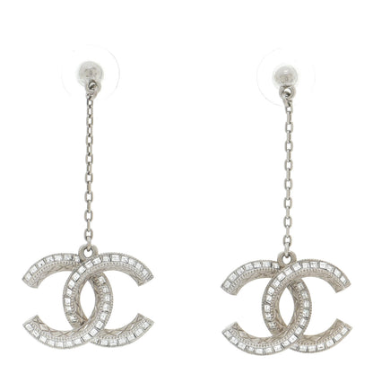 Chanel Baguette Crystal CC Drop Earrings Silver 1 of 4