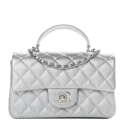 Chanel Metallic Caviar Quilted Mini Top Handle Rectangular Flap Silver 1 of 10