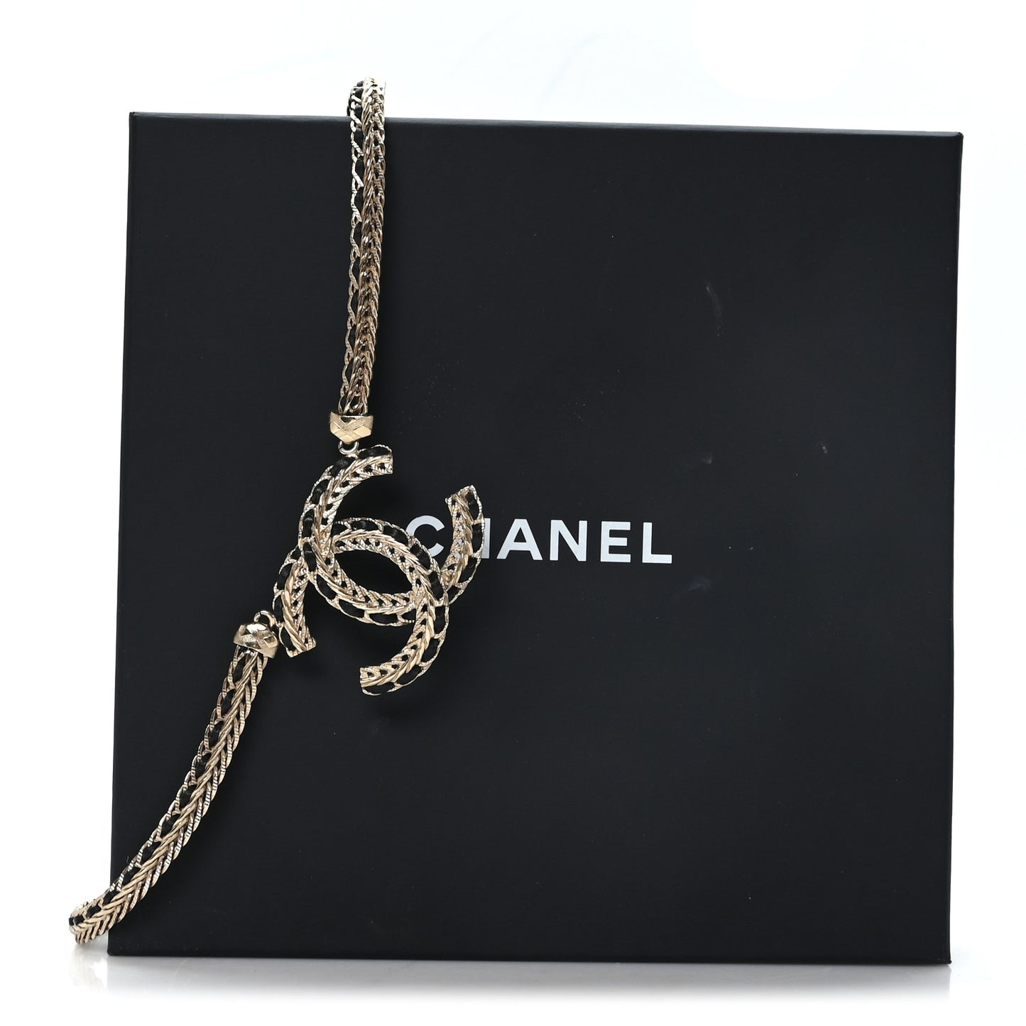 Metal Lambskin CC Chain Necklace Gold Black