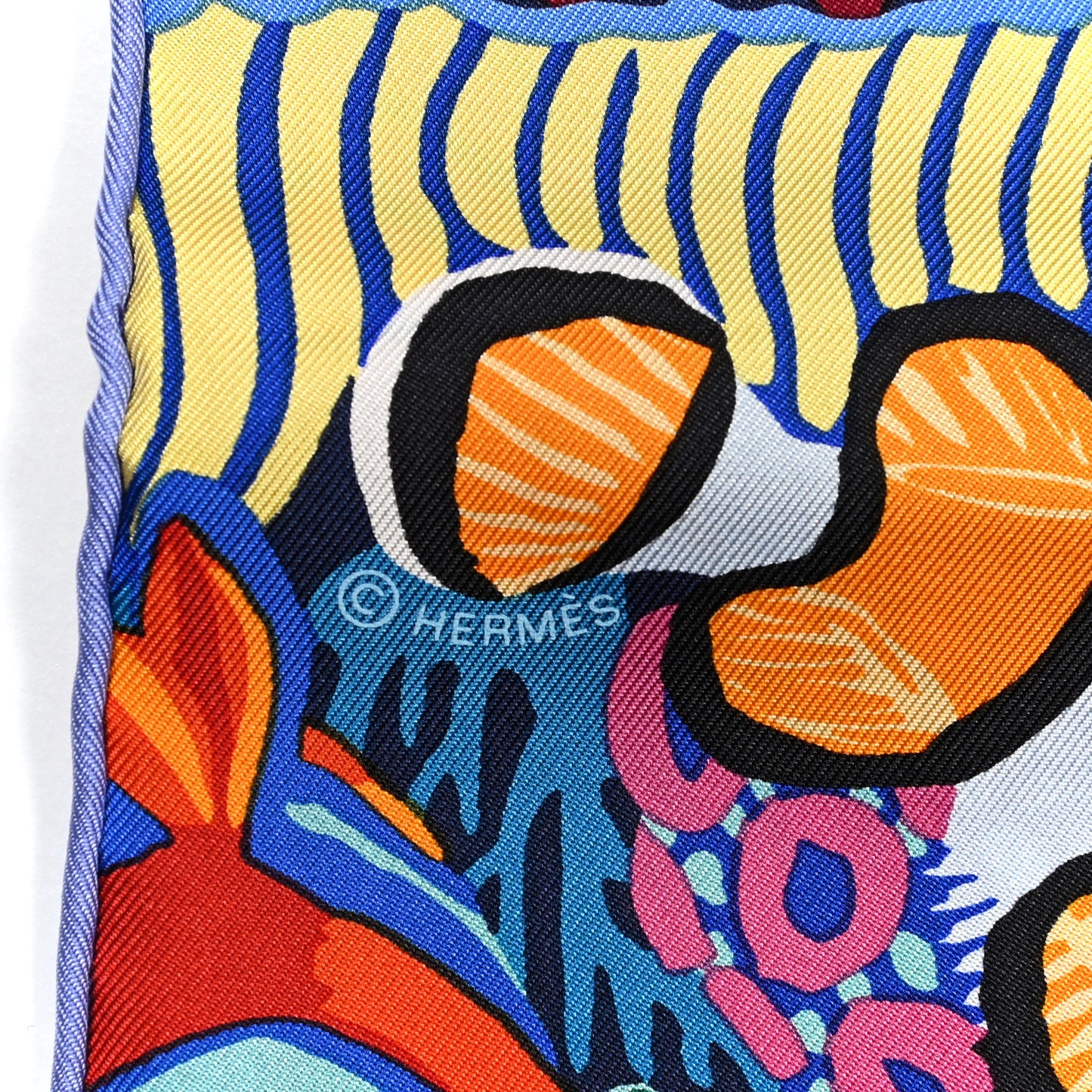 Silk Under The Waves Scarf 90 Cobalt Jaune Vert