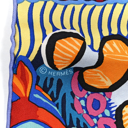 Hermes Silk Under The Waves Scarf 90 Cobalt Jaune Vert 4 of 6