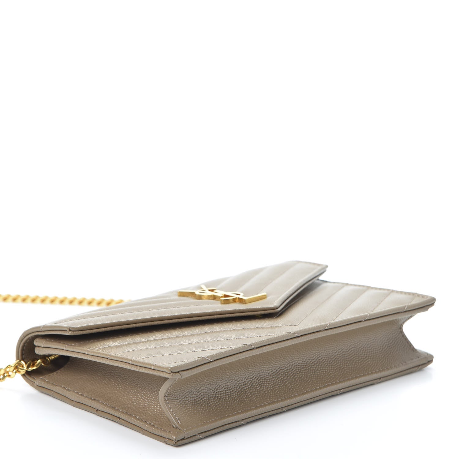 Saint Laurent Grain De Poudre Matelasse Chevron Monogram Envelope Chain Wallet Taupe 3 of 10