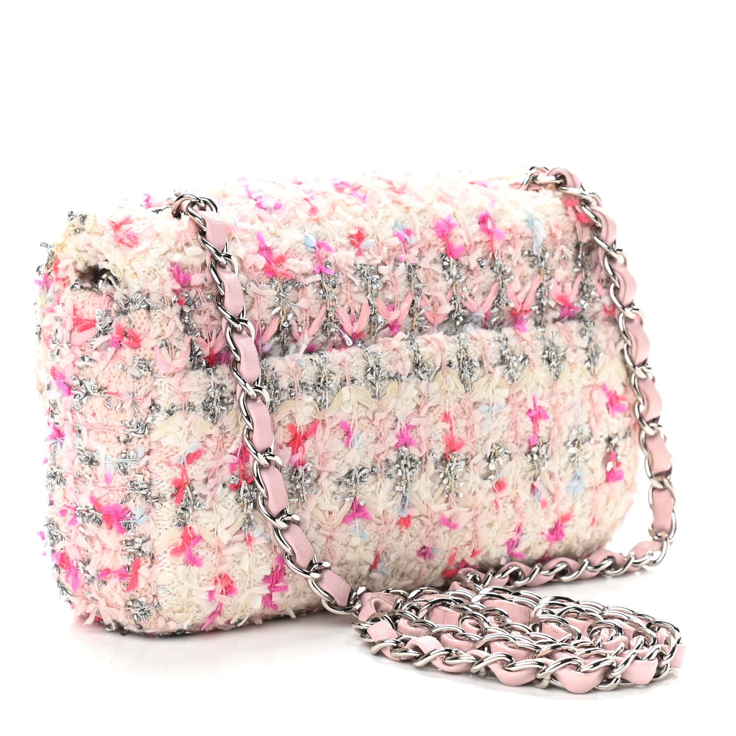 Tweed Quilted Mini Rectangular Flap Light Pink Silver Blue
