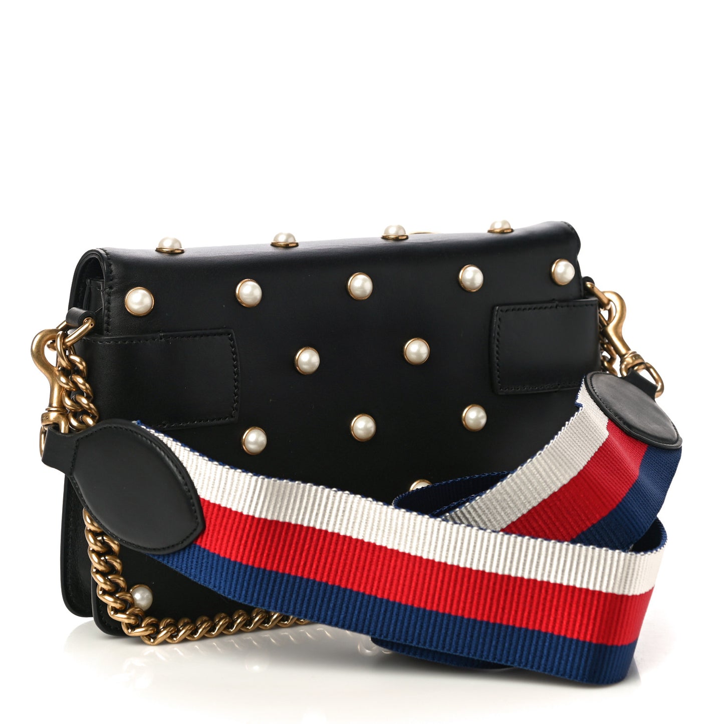 Nappa Pearl Studded Mini Queen Margaret Broadway Shoulder Bag Black