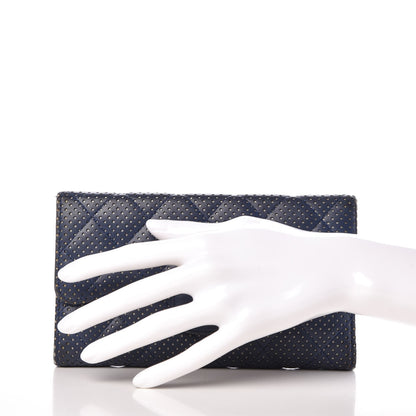 Chanel Perforated Lambskin Quilted Large Flap Wallet Blue 2 of 15