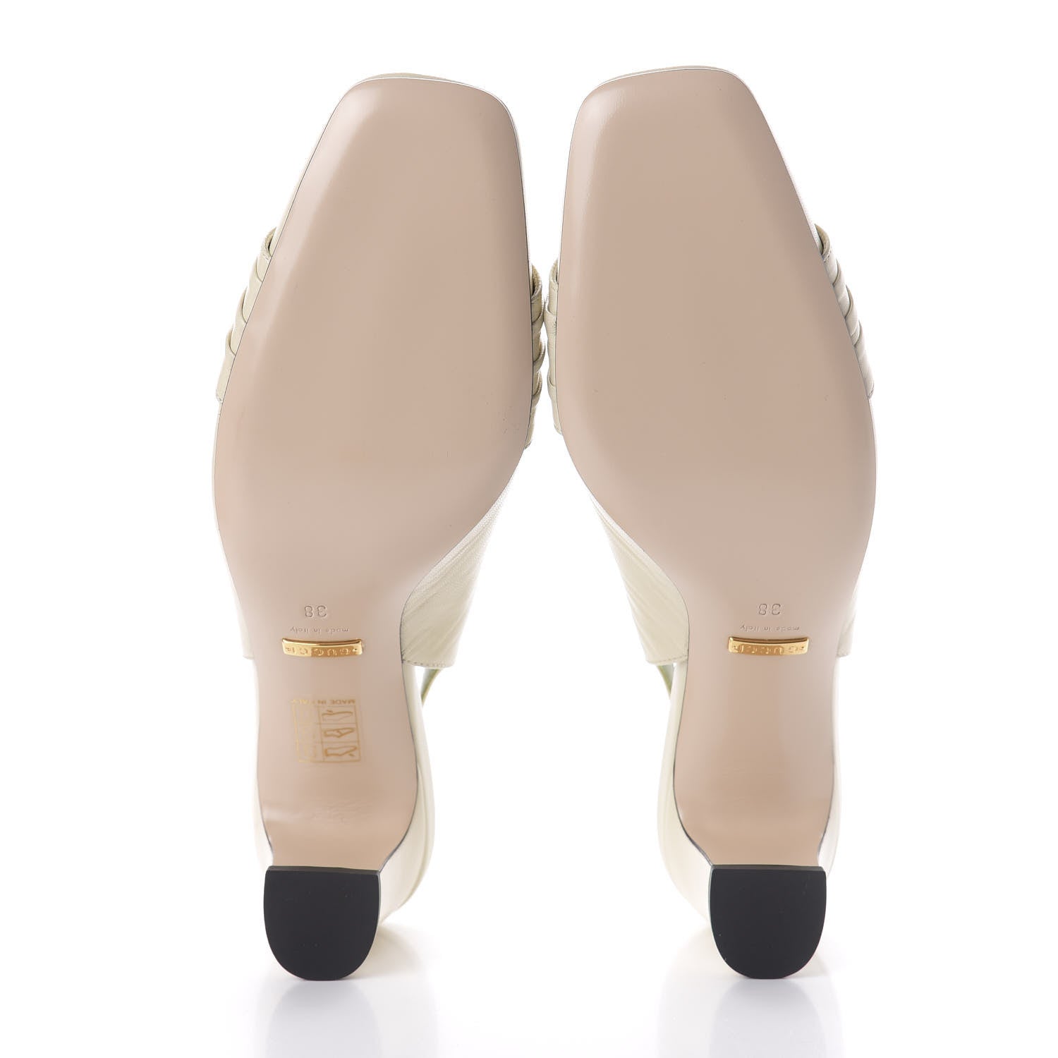 Gucci Malaga Kid Half Moon GG Square Toe Slingback Pumps 37 Vintage White 5 of 10