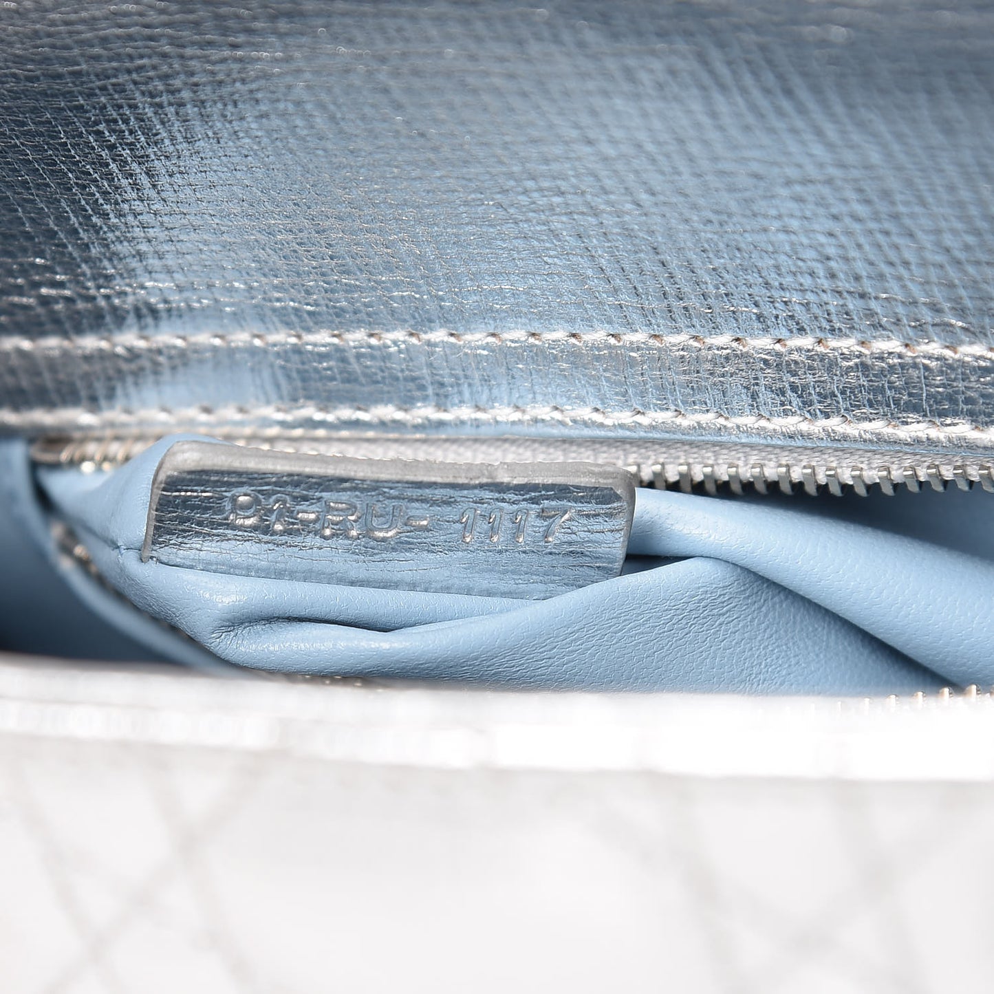 Metallic Grained Calfskin Cannage Small Lucky Badges My Lady Dior Silver