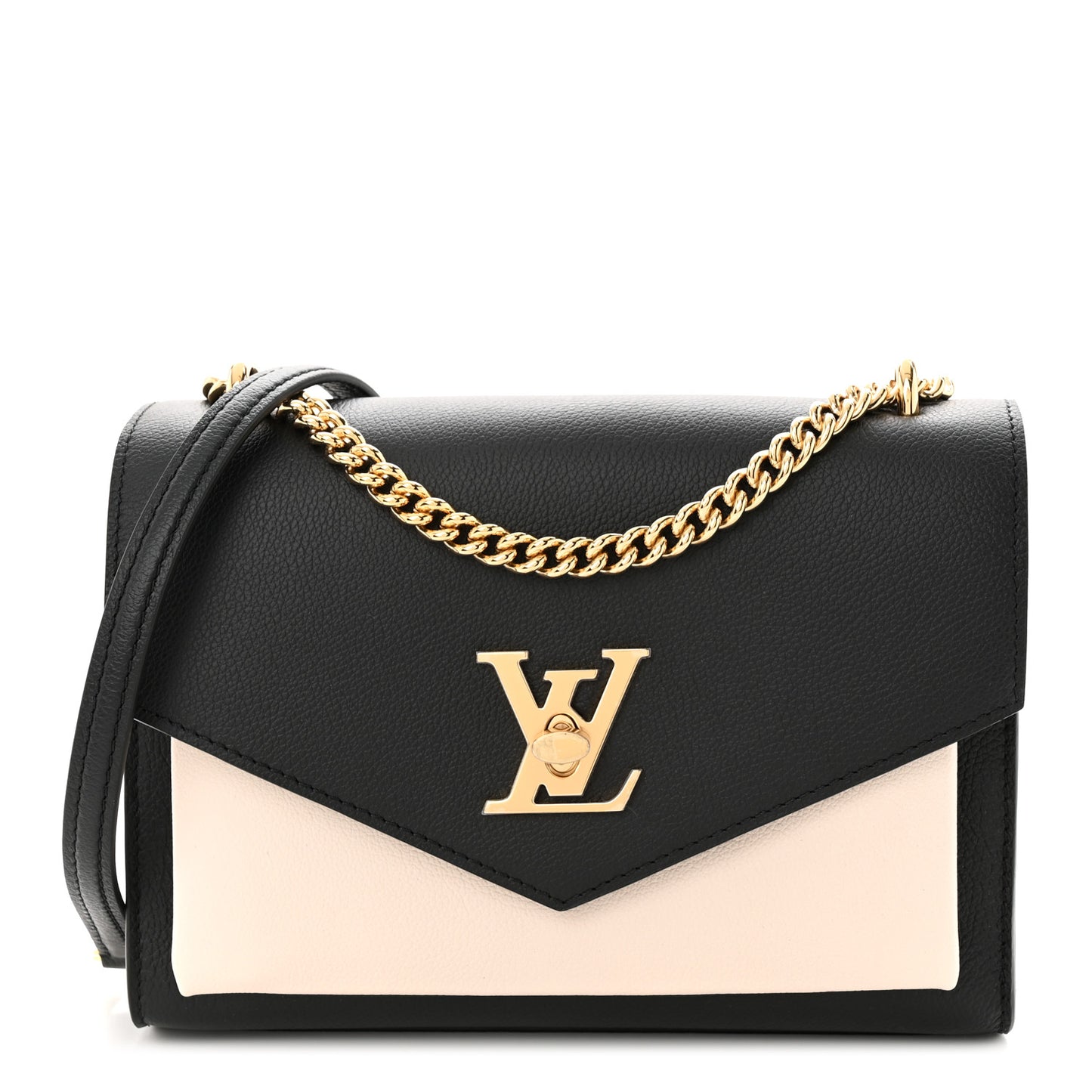 Soft Calfskin Mylockme Chain Bag BB Black Creme