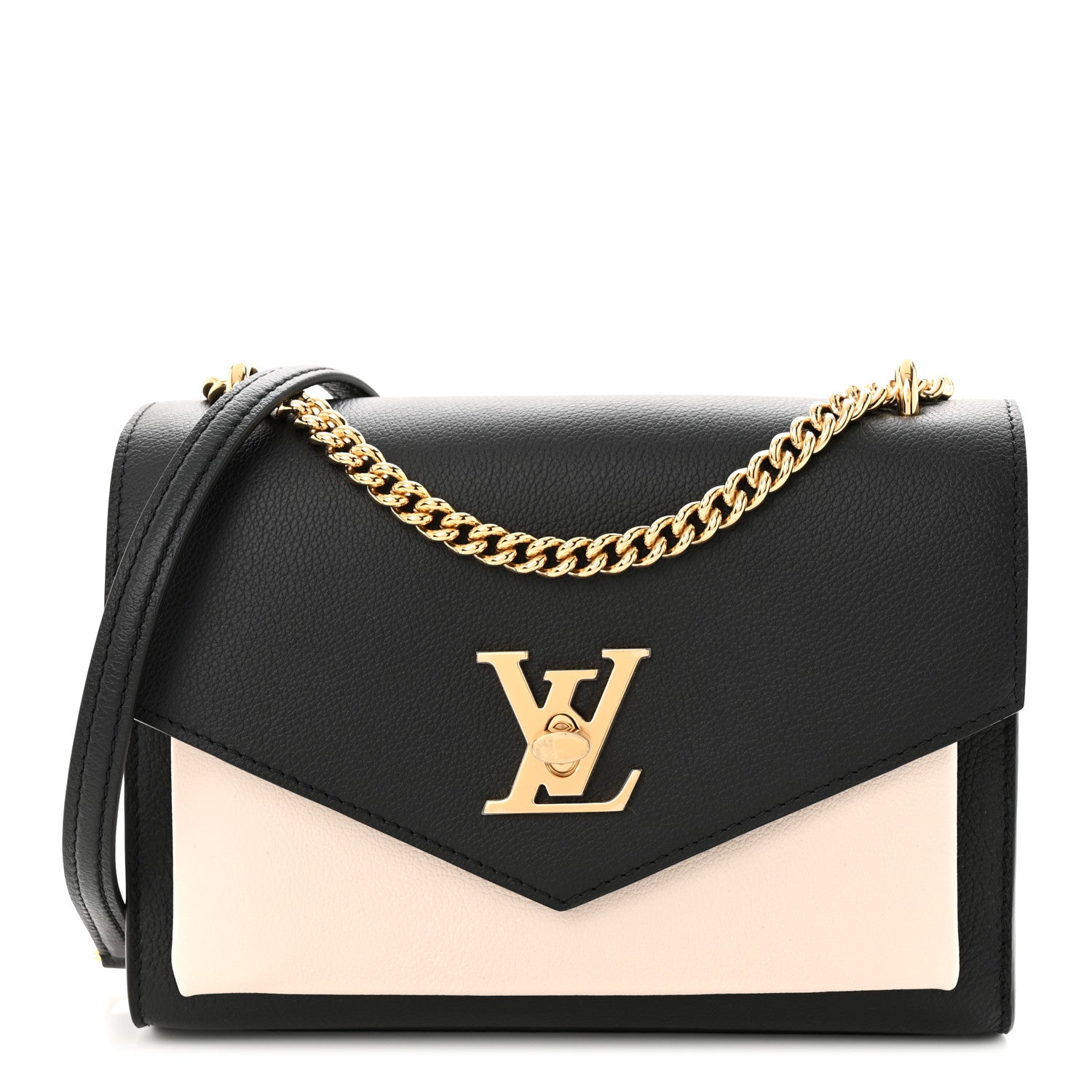Louis Vuitton Soft Calfskin Mylockme Chain Bag BB Black Creme 1 of 10