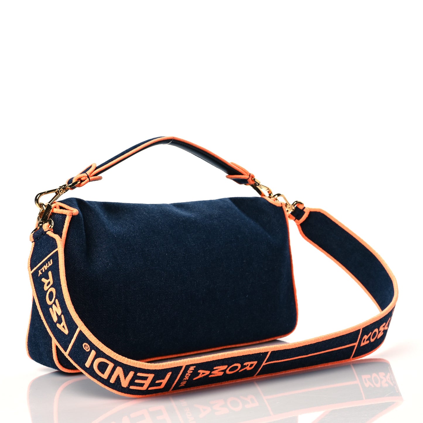 Denim Large Baguette Blue Arancio Fluo
