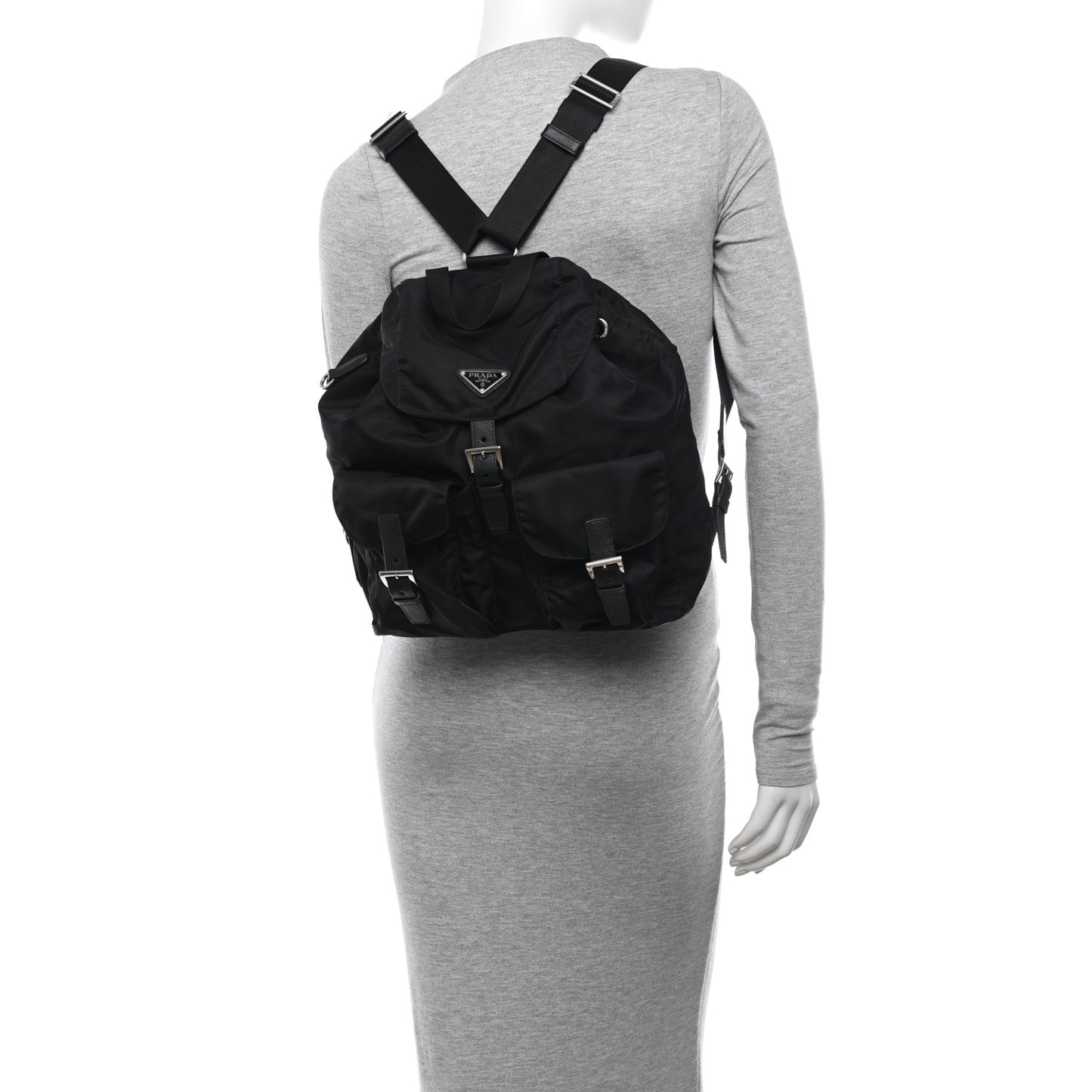 Re-Nylon Tessuto Saffiano Medium Backpack Black