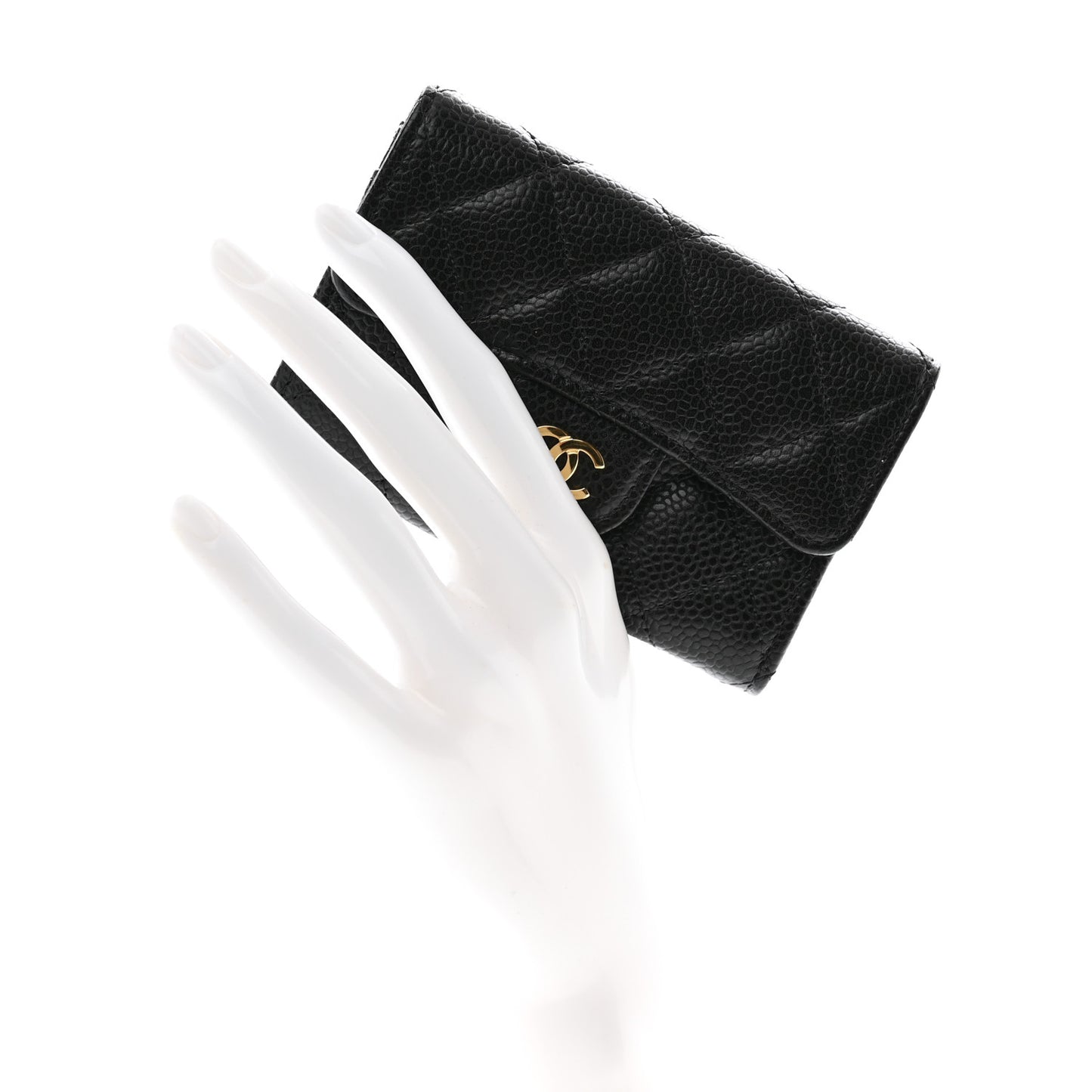 Caviar Quilted Flap Card Holder Wallet Black