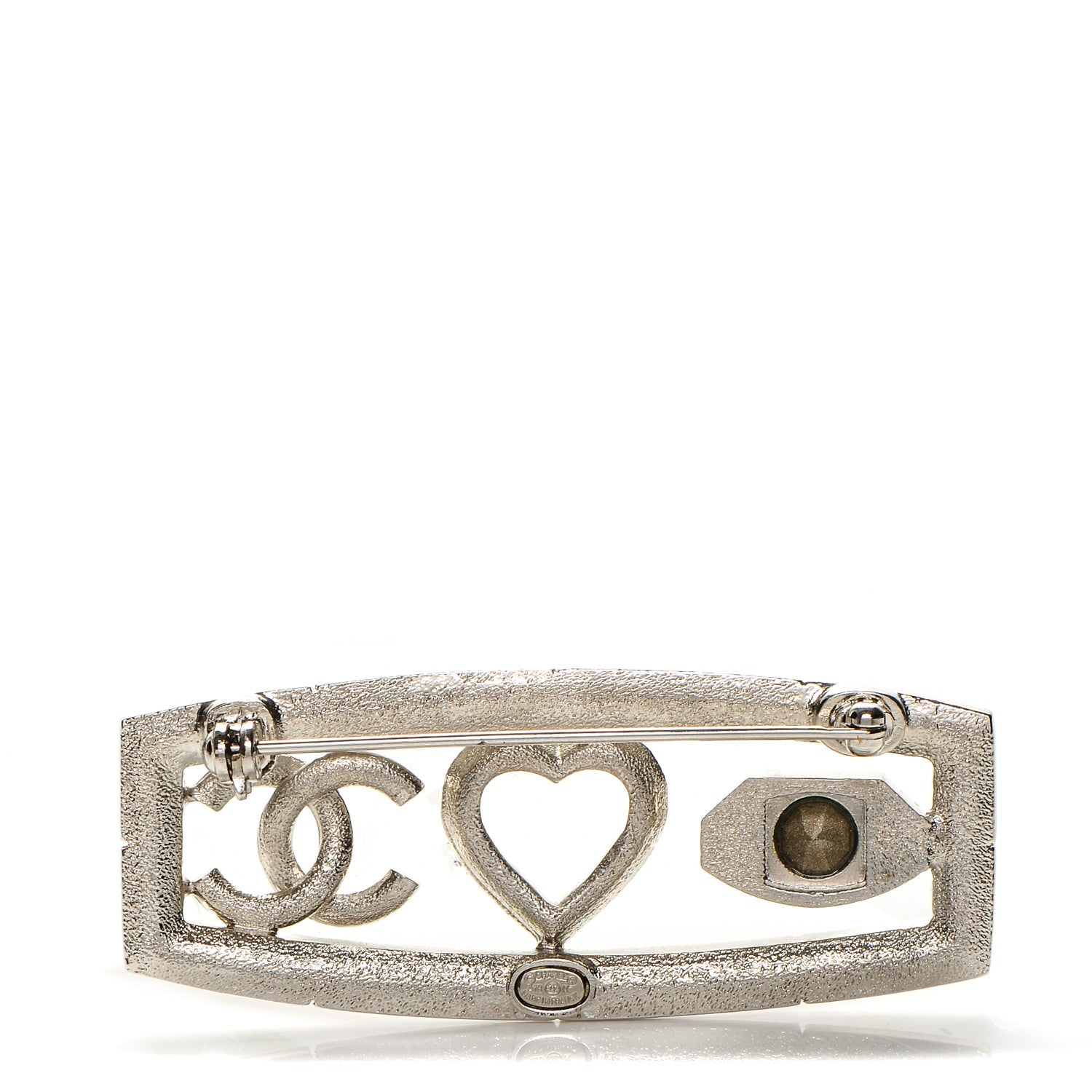 Chanel Crystal Eye Heart CC Brooch Silver 4 of 5