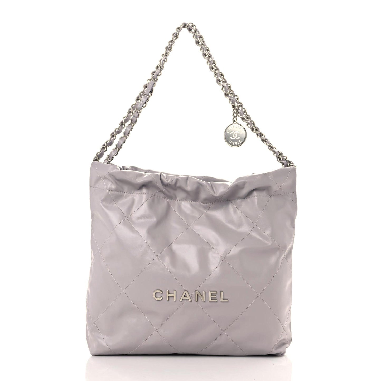Shiny Calfskin Quilted Small Chanel 22 Grey