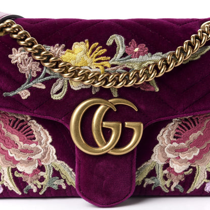 Gucci Velvet Matelasse Embroidered Small GG Marmont Shoulder Bag Fuchsia Violet Cyclamen 10 of 10