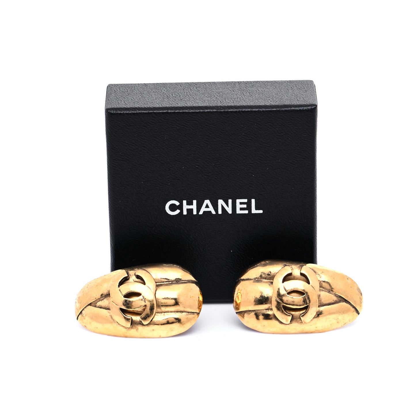 Oval CC Clip On Earrings Gold