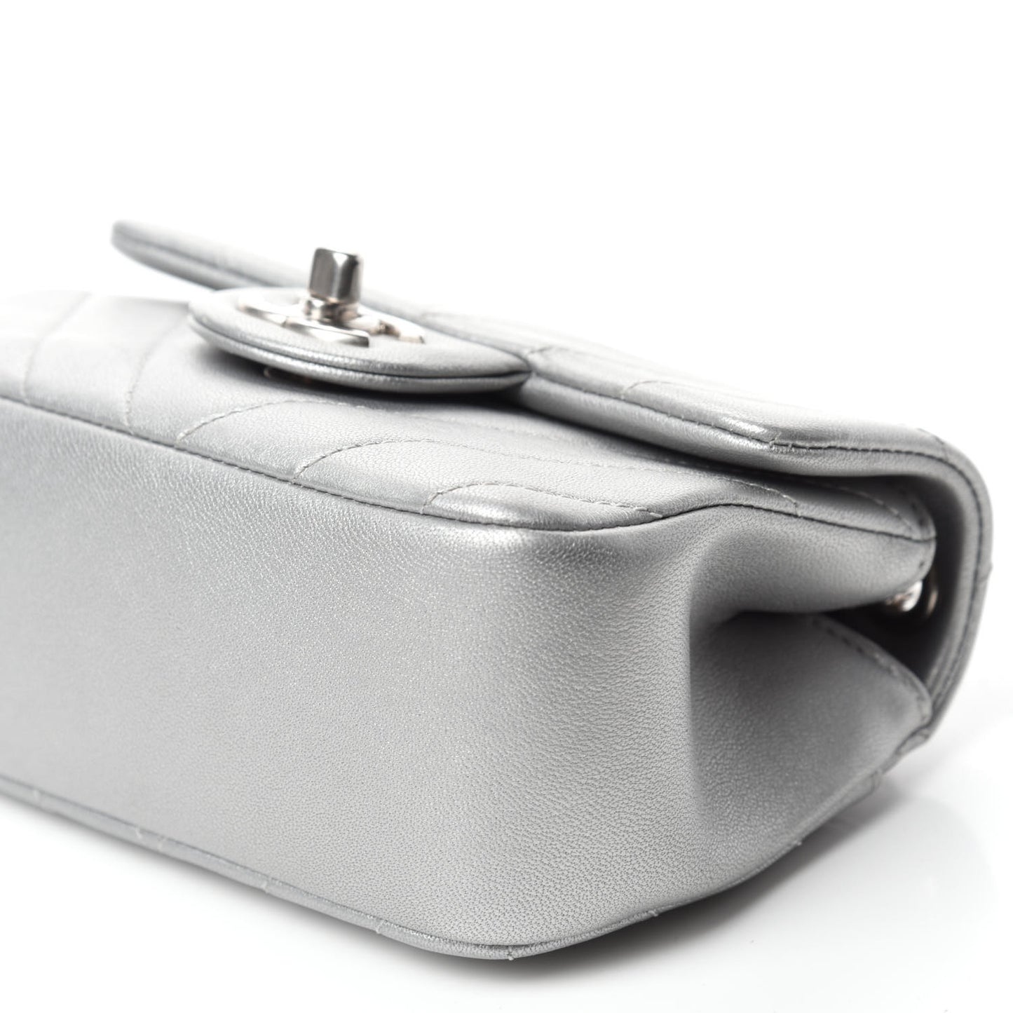 Metallic Lambskin Chevron Quilted Mini Flap Silver