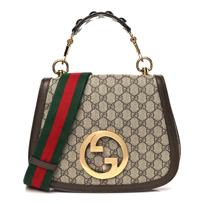 Gucci GG Supreme Monogram Textured Dollar Calfskin Web Medium Blondie Top Handle Shoulder Flap Bag Beige Ebony New Acero 1 of 11
