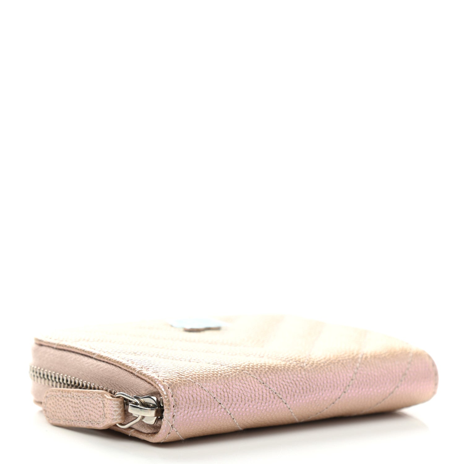 Chanel Metallic Caviar Chevron Quilted Zip Around Coin Purse Light Gold 4 of 8
