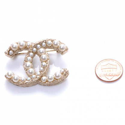Chanel CC Pearl Brooch Pin Gold 2 of 5