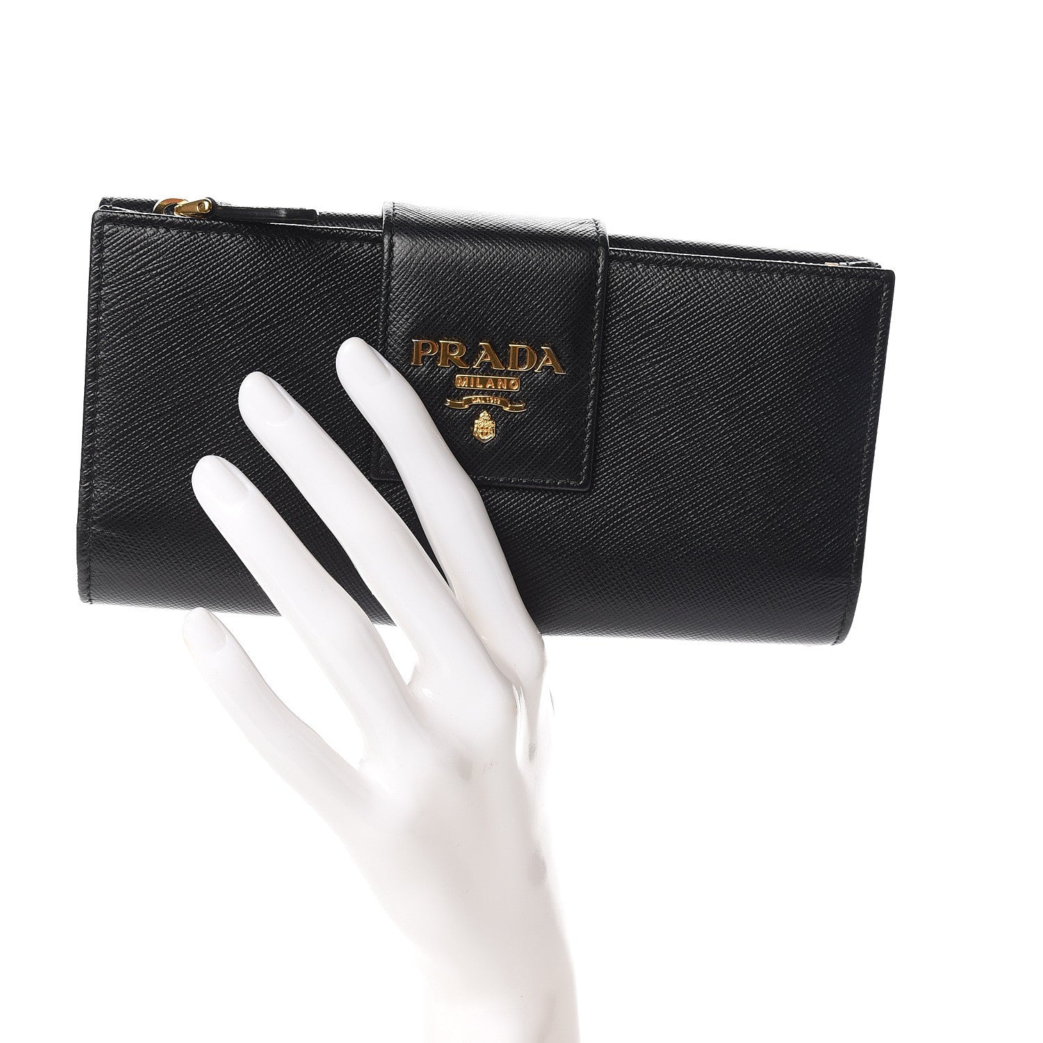 Prada Saffiano Metal Medium Wallet Black 2 of 7
