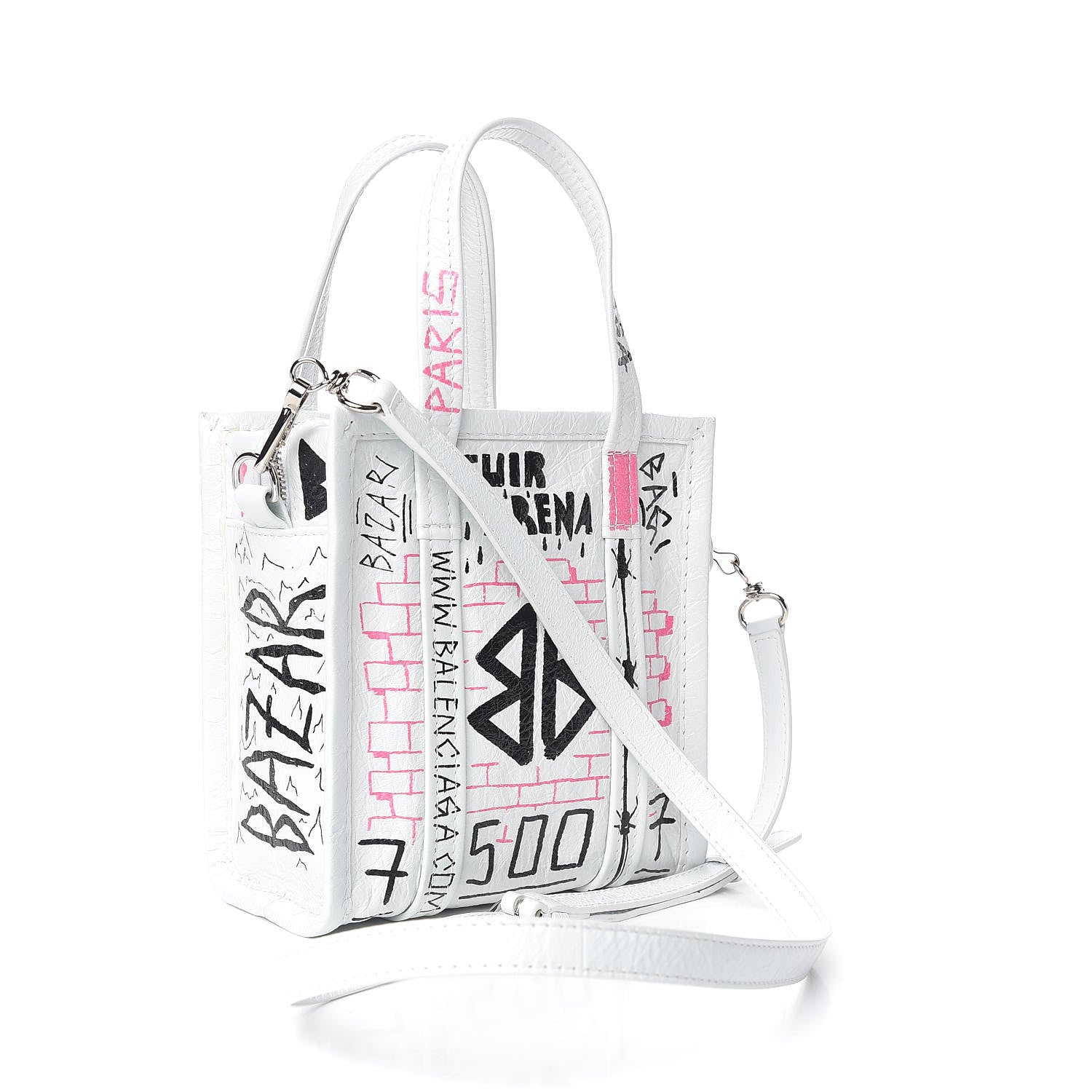 Balenciaga Agneau Arena Graffiti All Over XXS Bazar Shopper Tote White Multicolor 3 of 10
