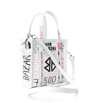 Balenciaga Agneau Arena Graffiti All Over XXS Bazar Shopper Tote White Multicolor 3 of 10