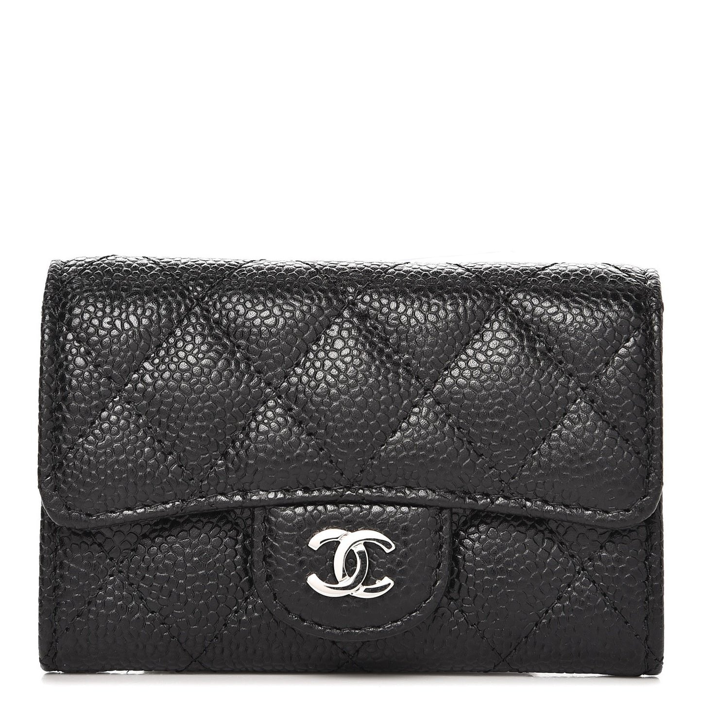 Caviar Quilted Flap Card Holder Black