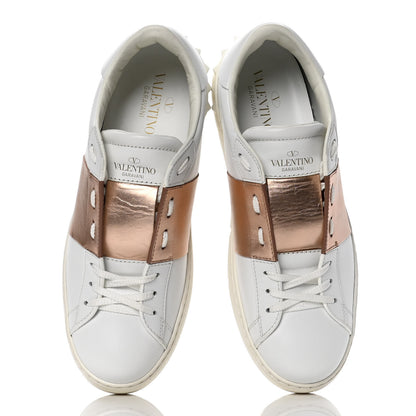 Valentino Garavani Calfskin Rockstud Open Sneakers 39.5 White Rose Gold 5 of 9